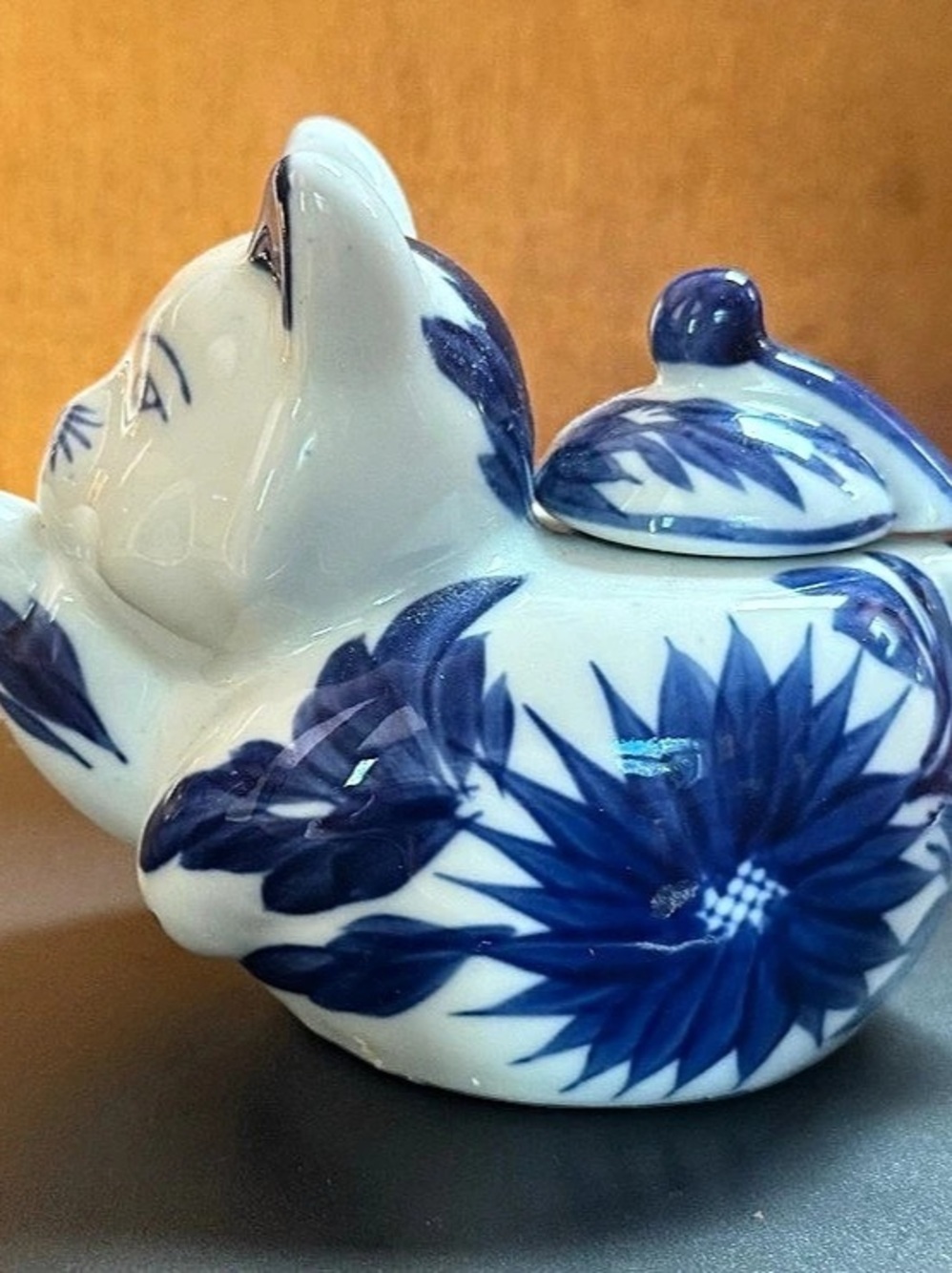 Seymour Mann China Blue Fine Porcelain Cat Tea Pot Vintage Marked